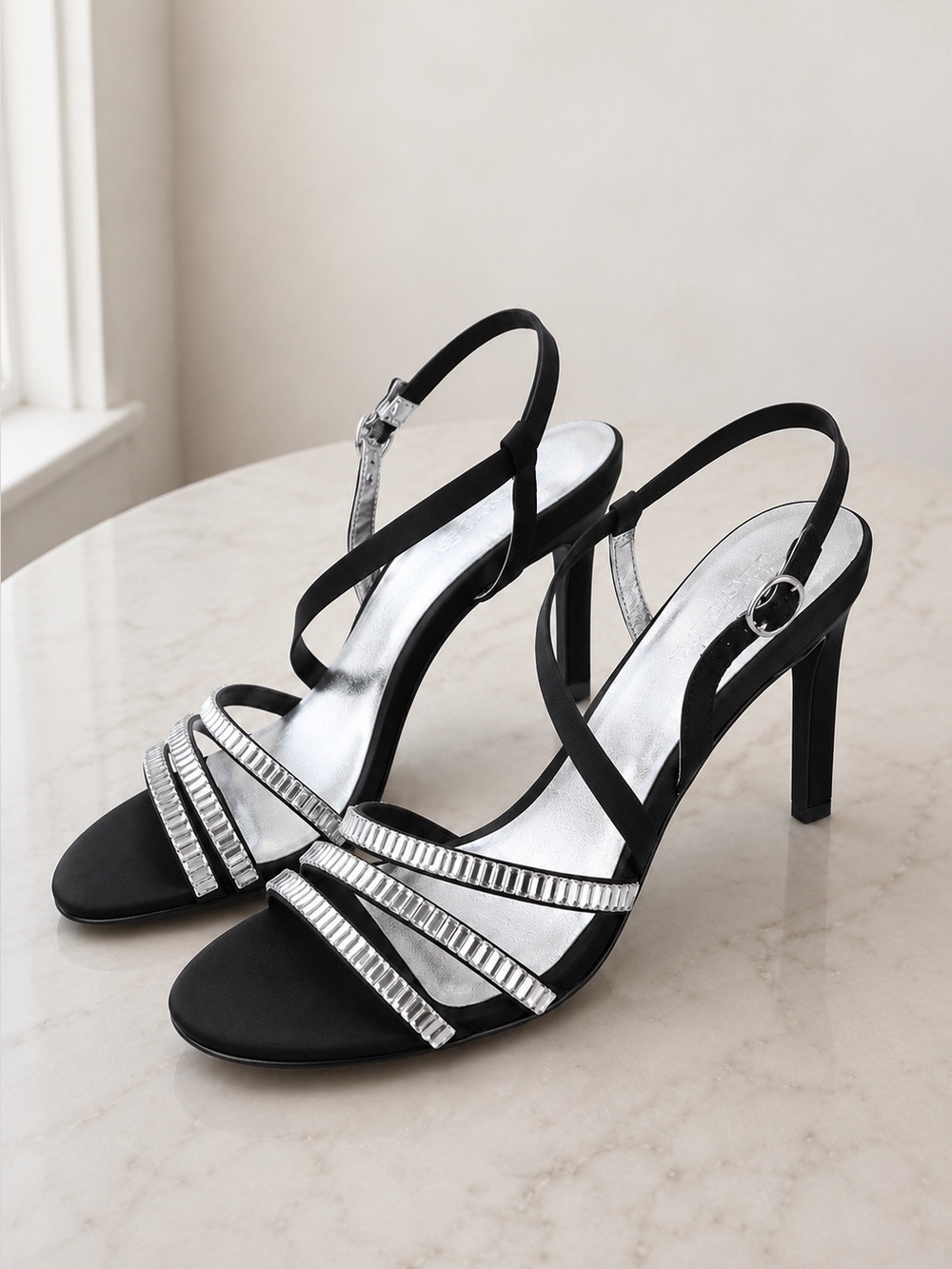 Naturalizer Kimberly 2 Rhinestone Strappy Heels | NWT | Black & Silver - Picture 8 of 9